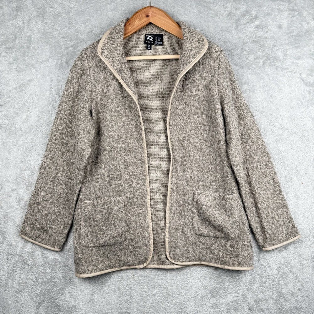 Worth Alpaca Blend Cardigan Sweater Womens M Beige Long Elegant Luxury Duster